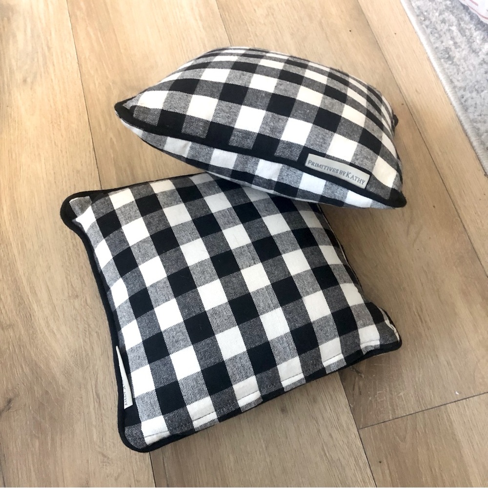 2 Primitives by Kathy black and white plaid 10” accent pillows